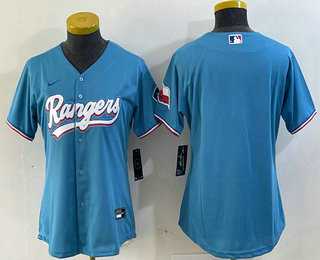 Womens Texas Rangers Blank Number Light Blue Team Logo Cool Base Jersey->mlb womens jerseys->MLB Jersey